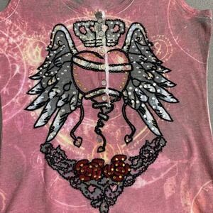 Vtg Y2K Embellished Tank Top Cyber Grunge Bling Celestial Biker Embroidered L